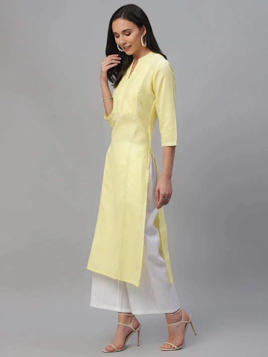 Libas Yellow Solid Cotton Kurta
