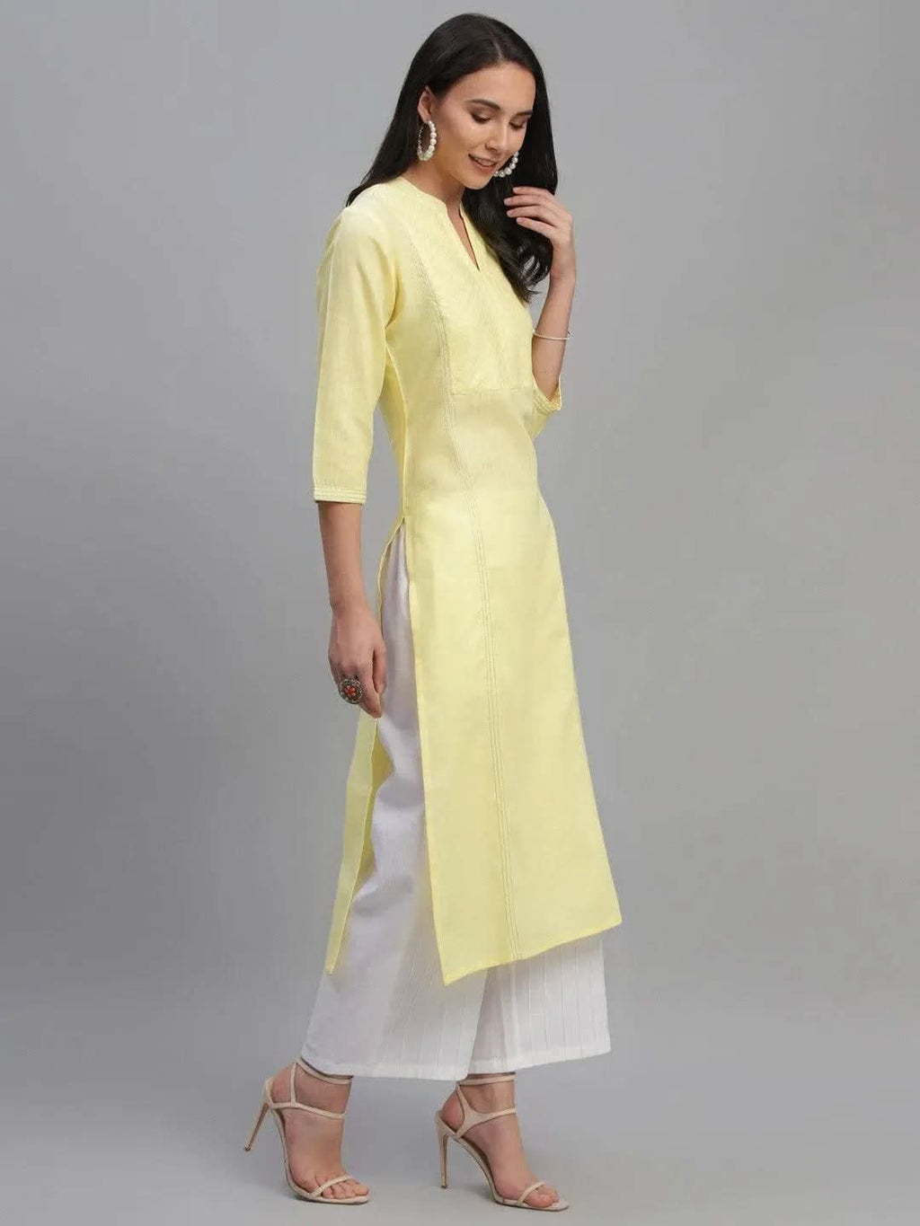Libas Yellow Solid Cotton Kurta