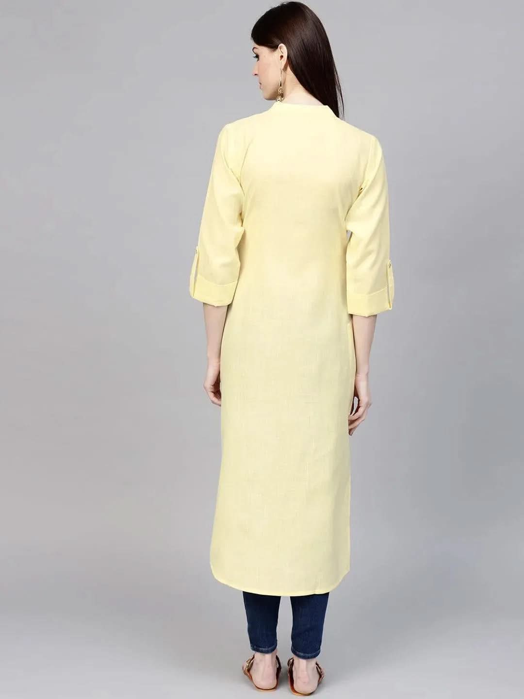 Libas Yellow Solid Cotton Kurta