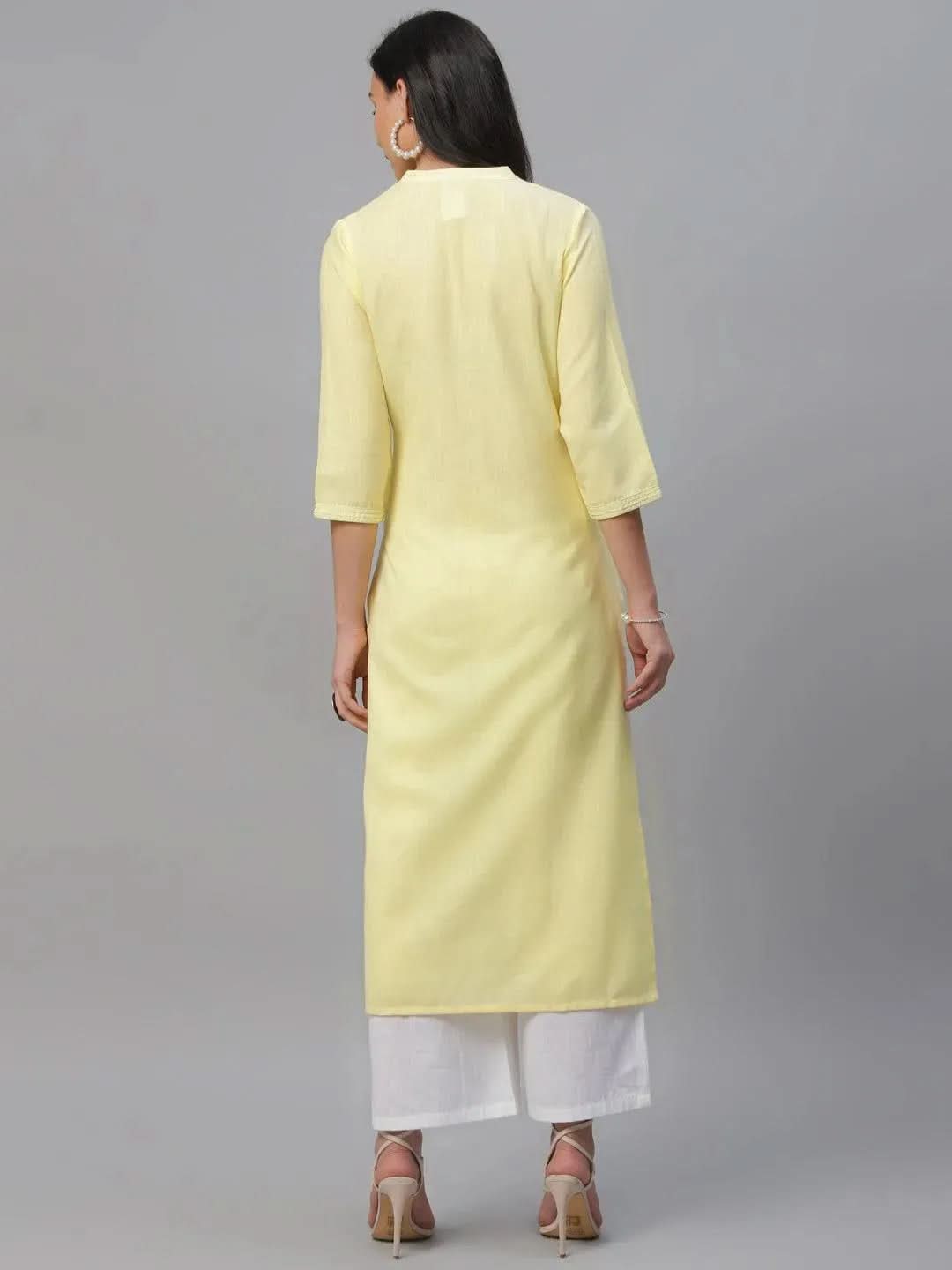 Libas Yellow Solid Cotton Kurta