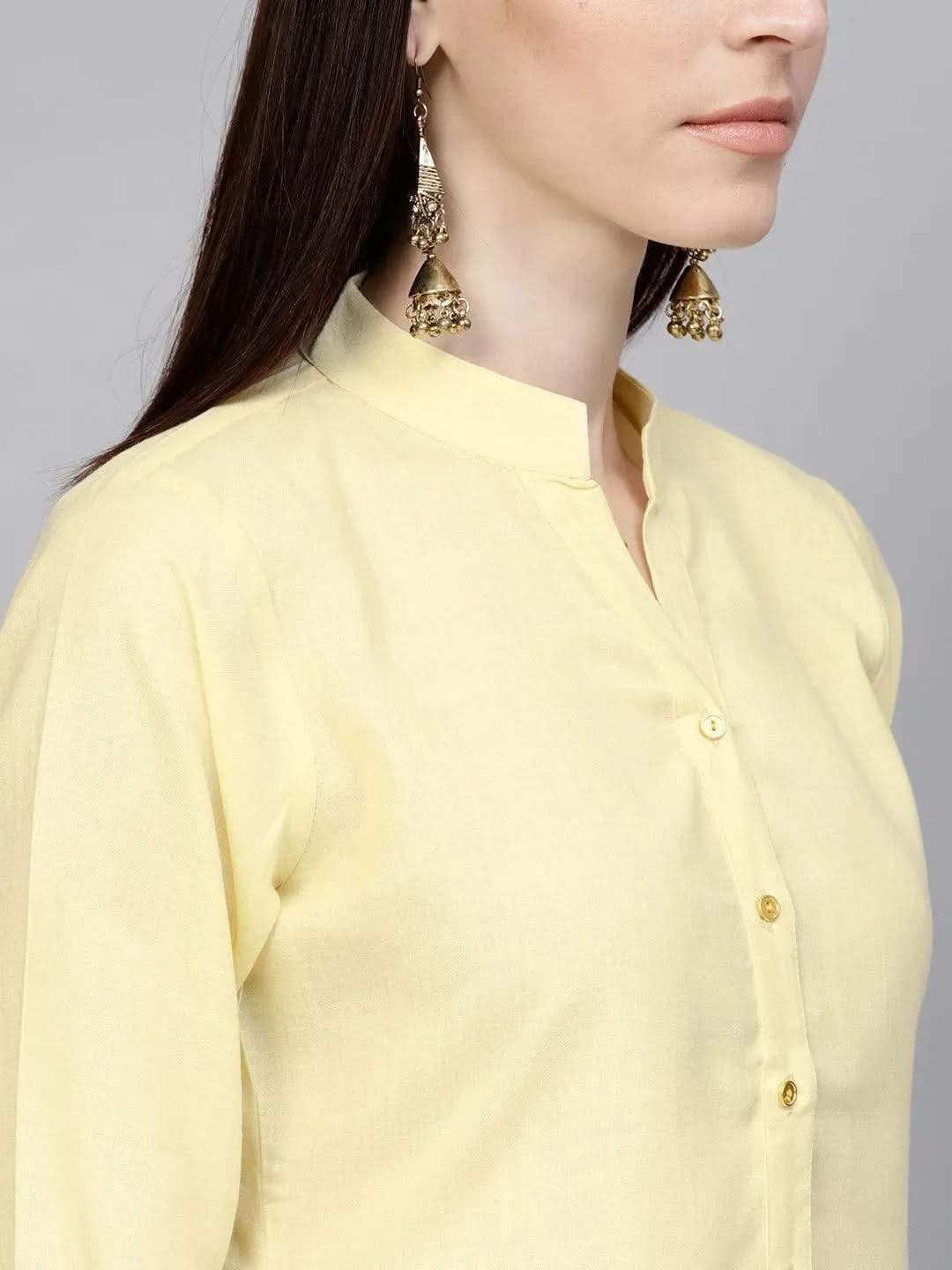 Libas Yellow Solid Cotton Kurta