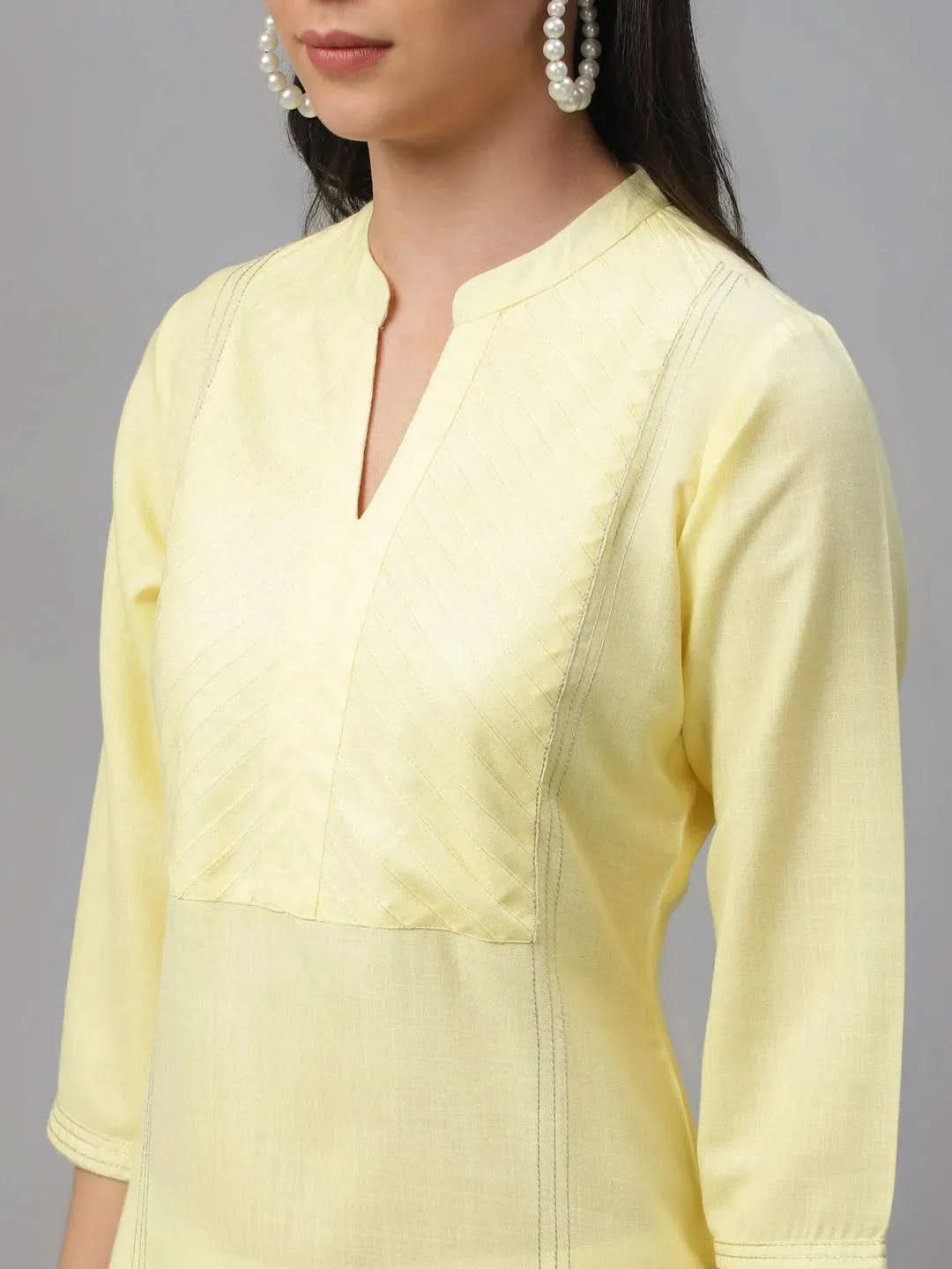 Libas Yellow Solid Cotton Kurta