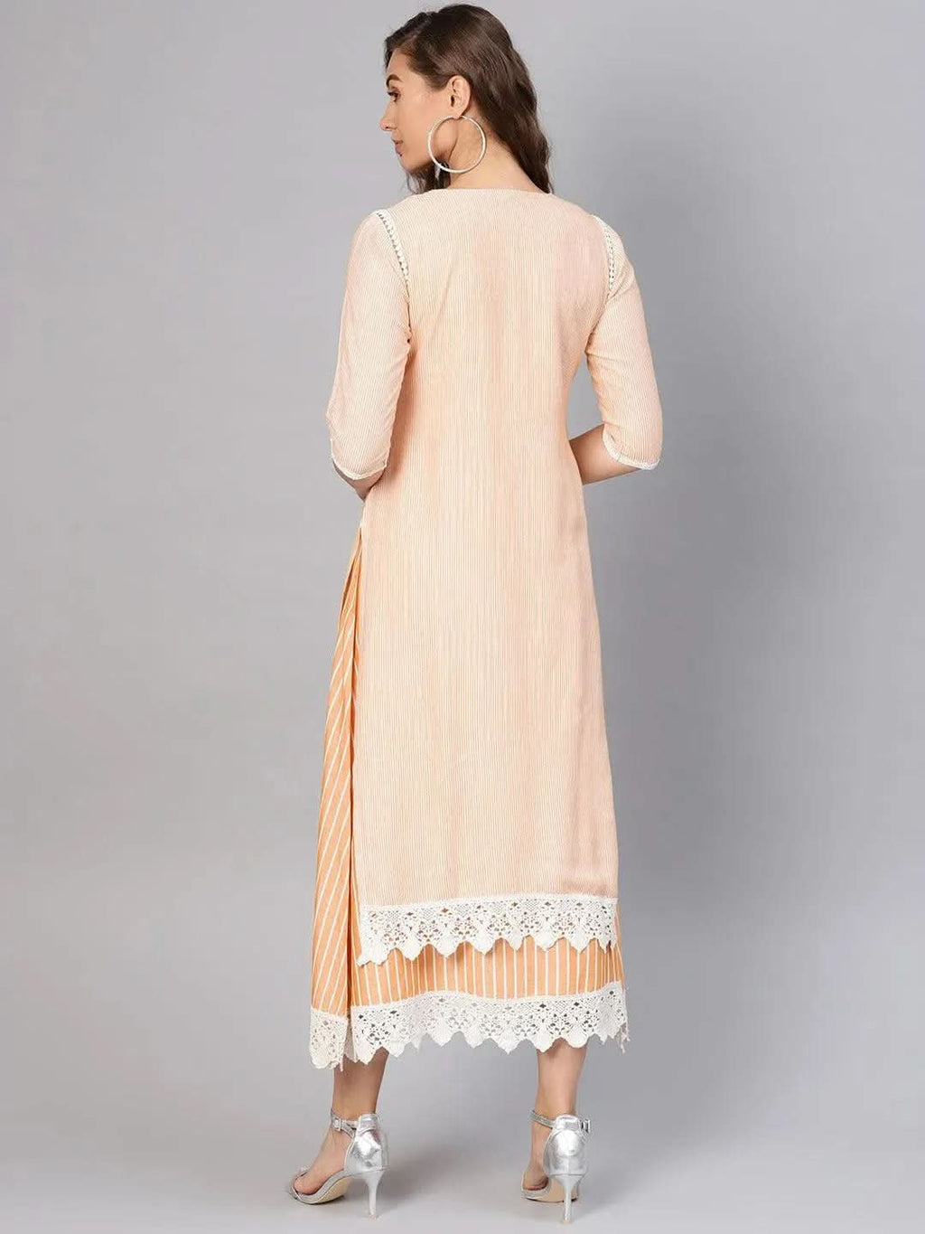 Libas Yellow Striped Cotton Dress With Jacket