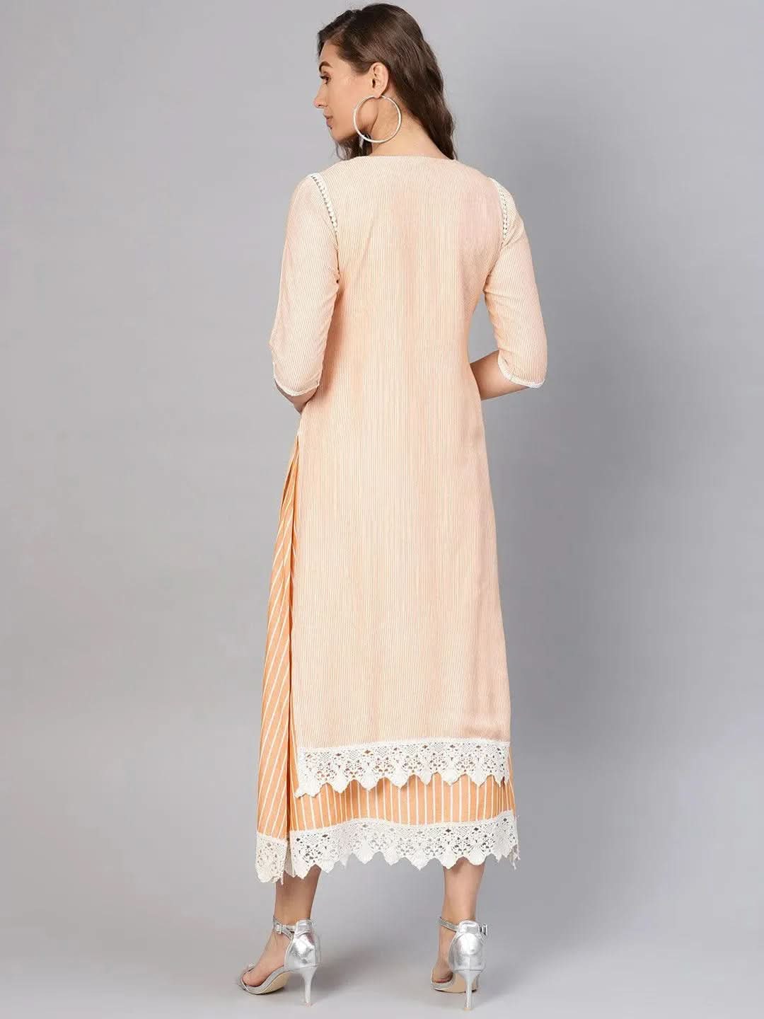 Libas Yellow Striped Cotton Dress With Jacket