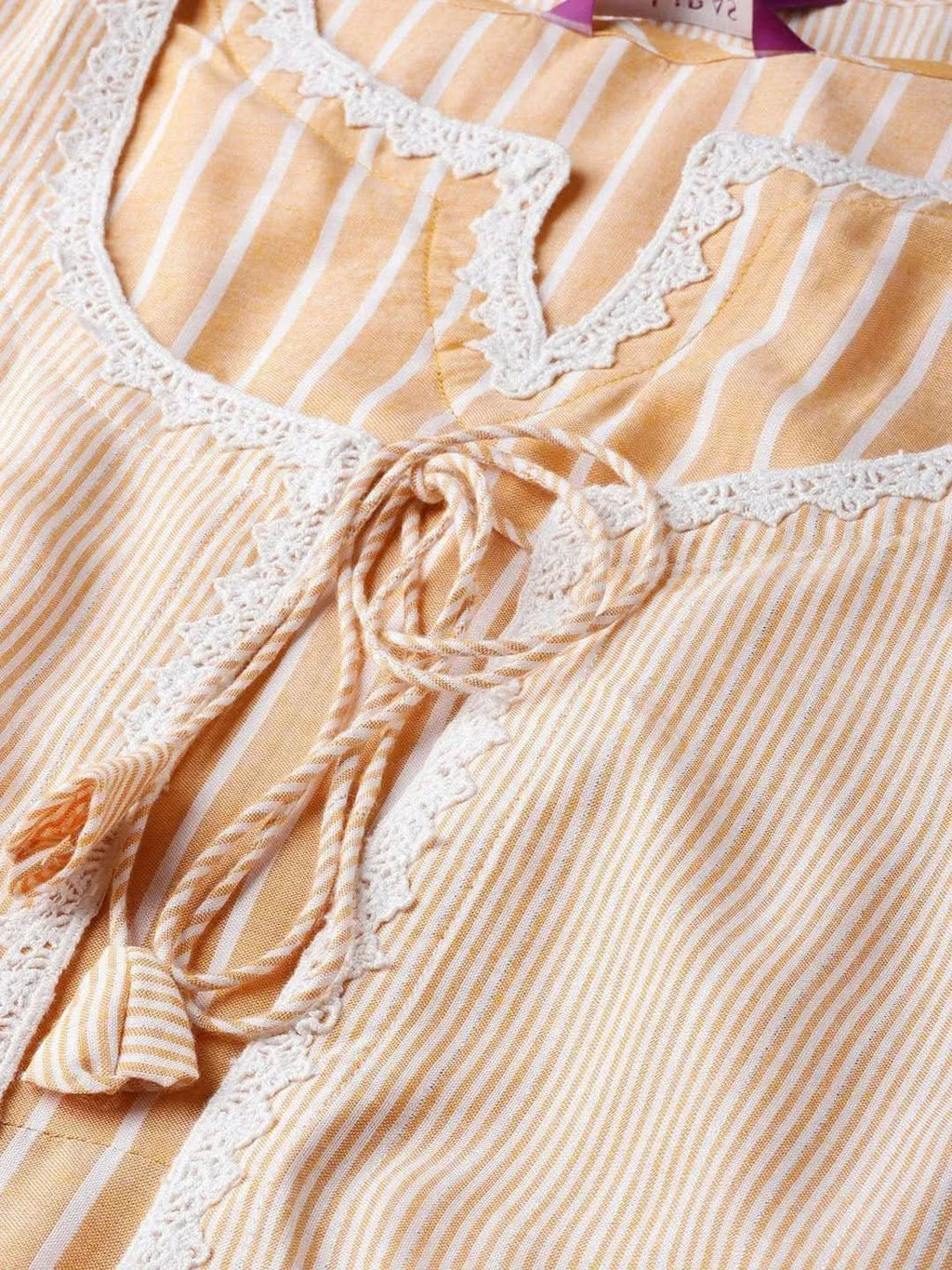 Libas Yellow Striped Cotton Dress With Jacket