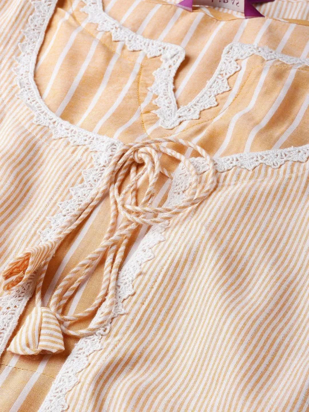 Libas Yellow Striped Cotton Dress With Jacket
