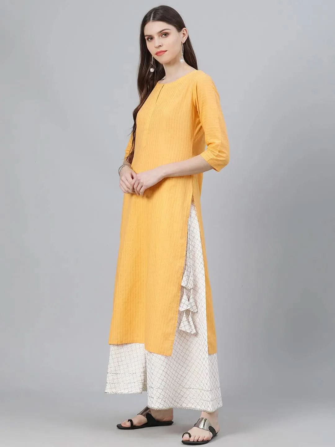 Libas Yellow Striped Cotton Kurta