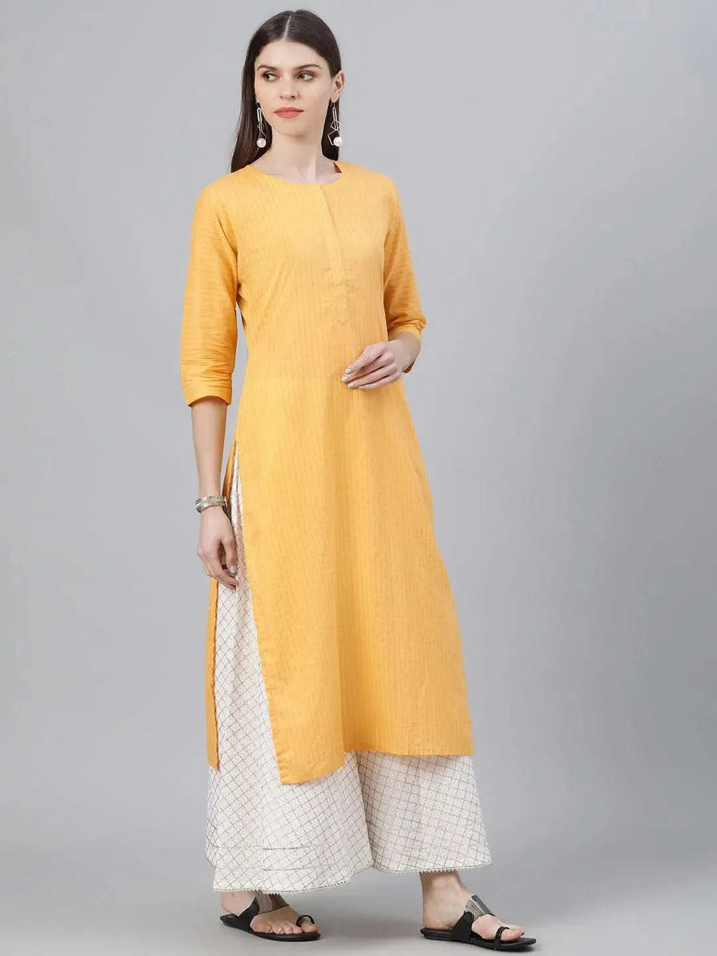 Libas Yellow Striped Cotton Kurta