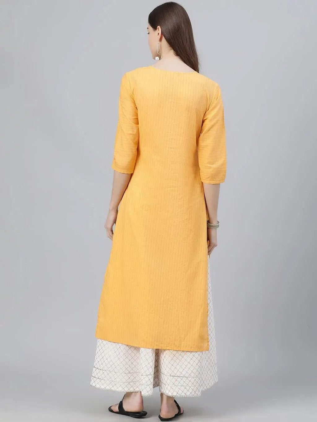 Libas Yellow Striped Cotton Kurta