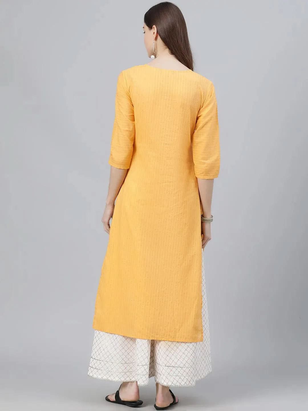 Libas Yellow Striped Cotton Kurta