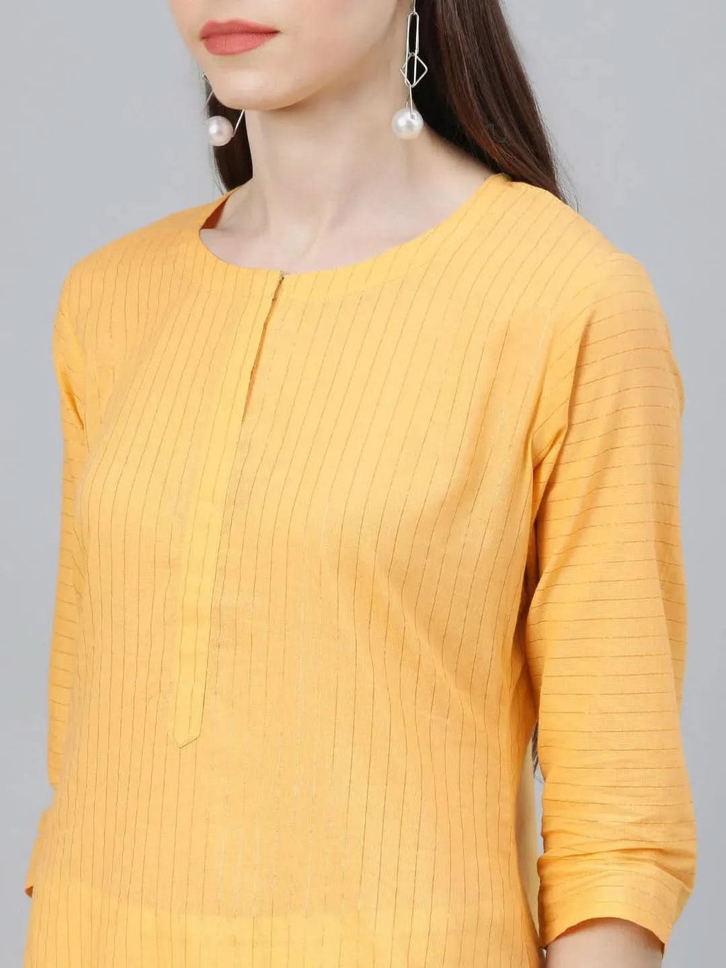 Libas Yellow Striped Cotton Kurta