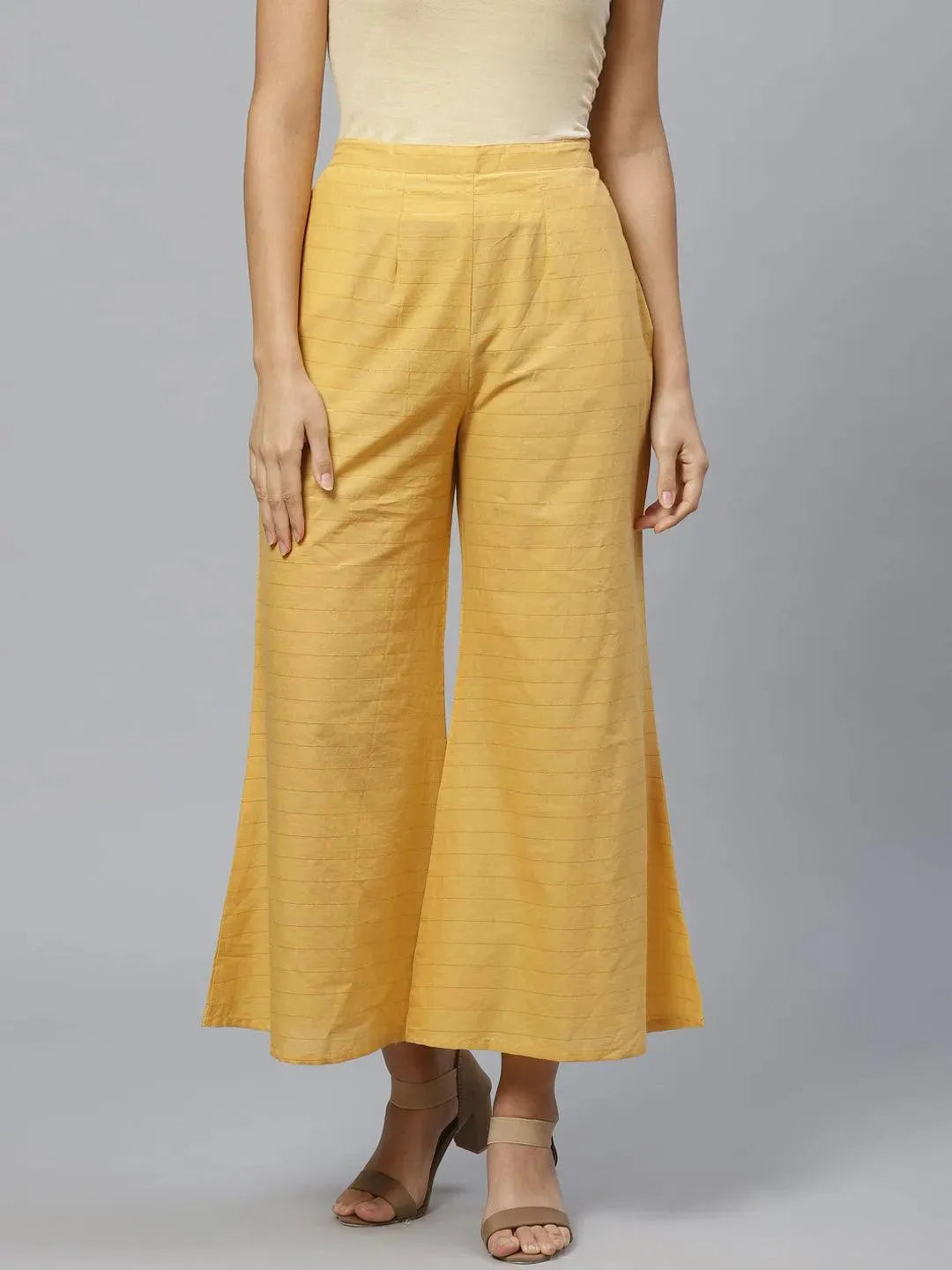 Libas Yellow Striped Cotton Palazzos