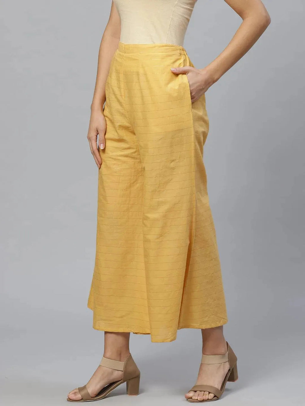 Libas Yellow Striped Cotton Palazzos
