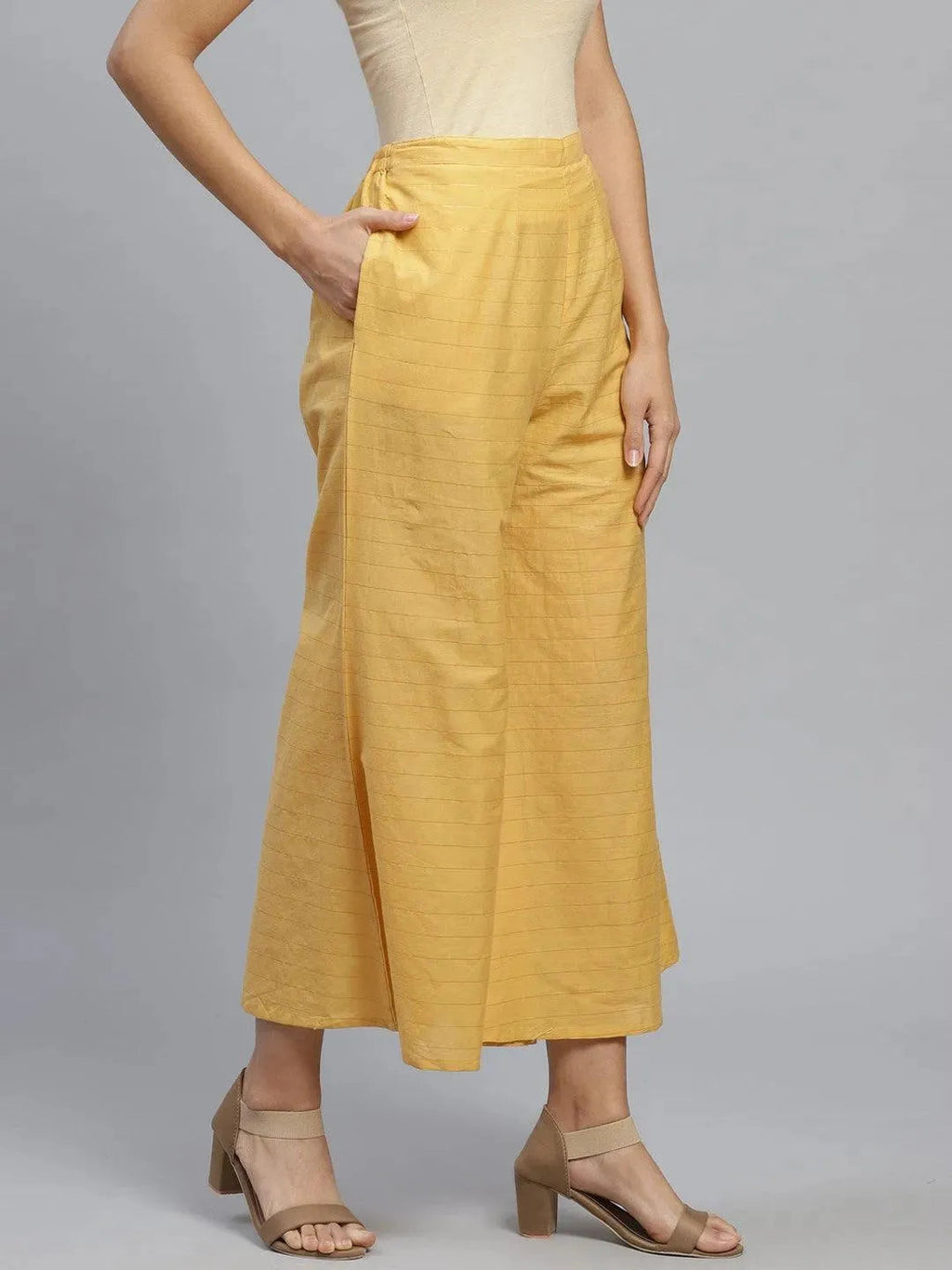 Libas Yellow Striped Cotton Palazzos