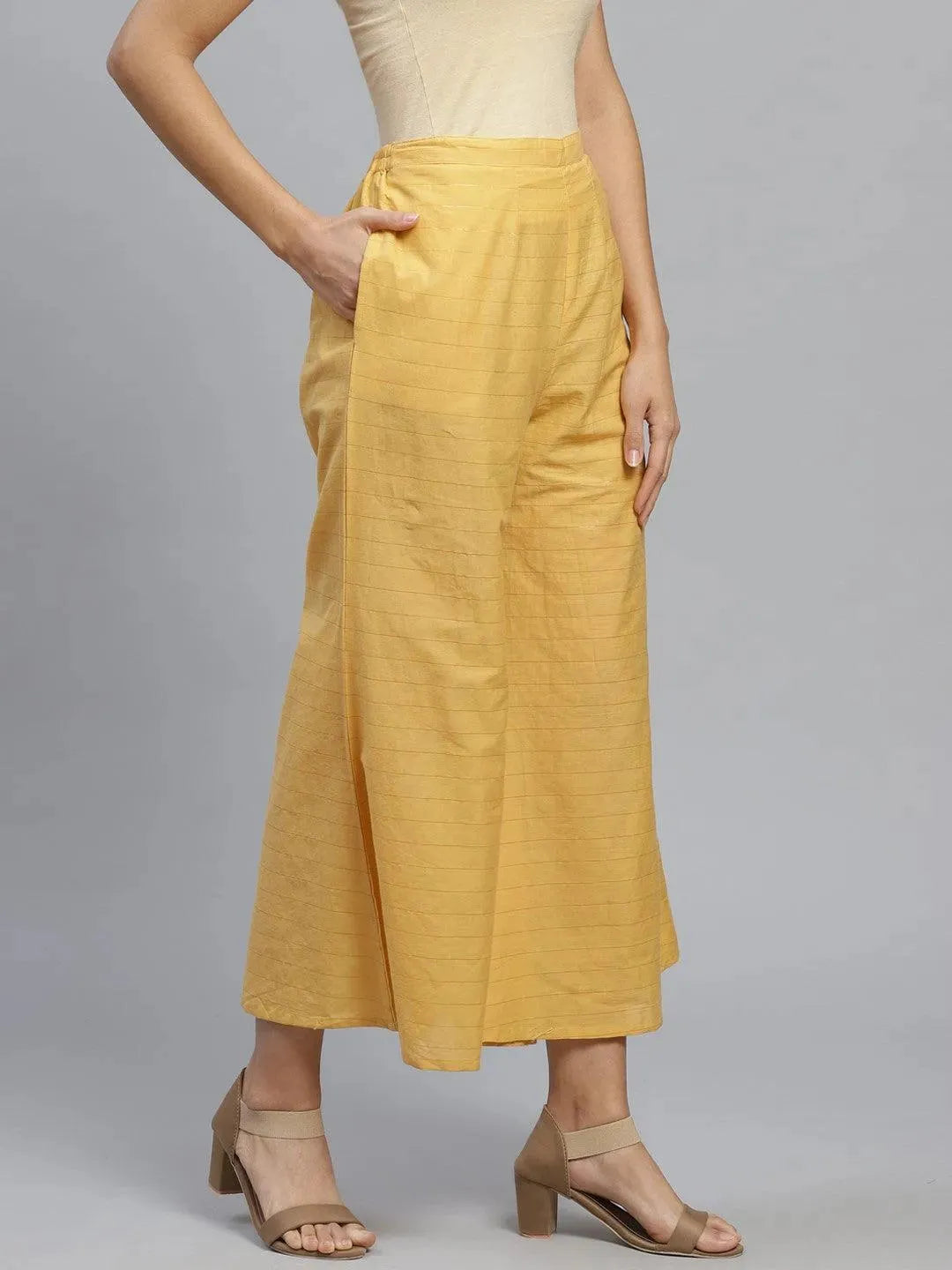 Libas Yellow Striped Cotton Palazzos