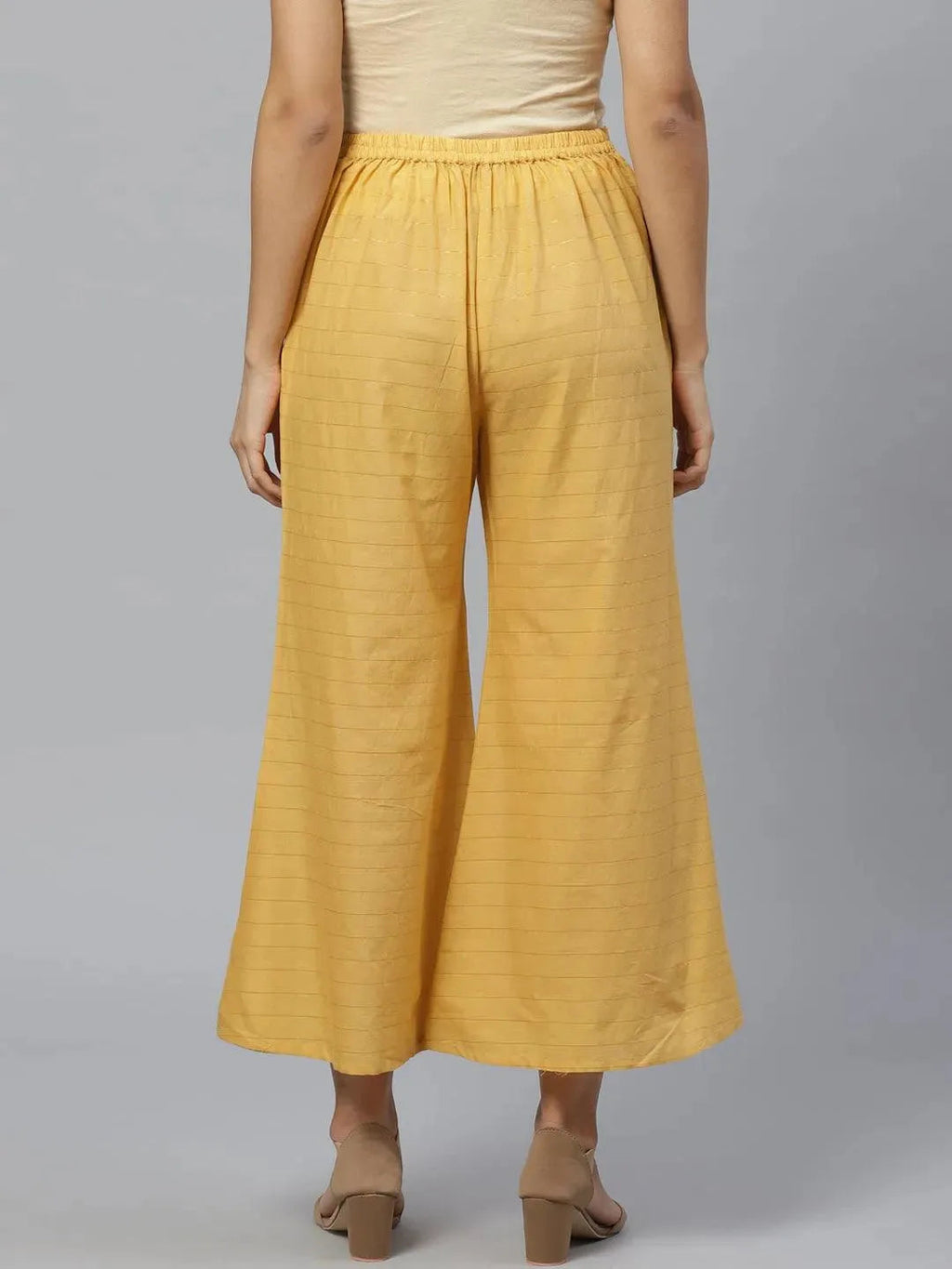 Libas Yellow Striped Cotton Palazzos