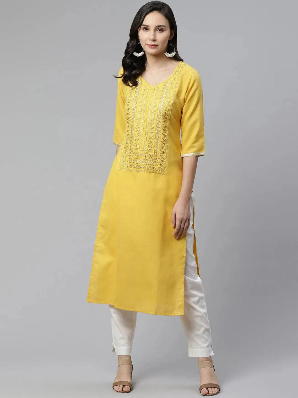 Libas Yellow Yoke Design Cotton Kurta