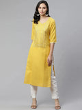 Libas Yellow Yoke Design Cotton Kurta