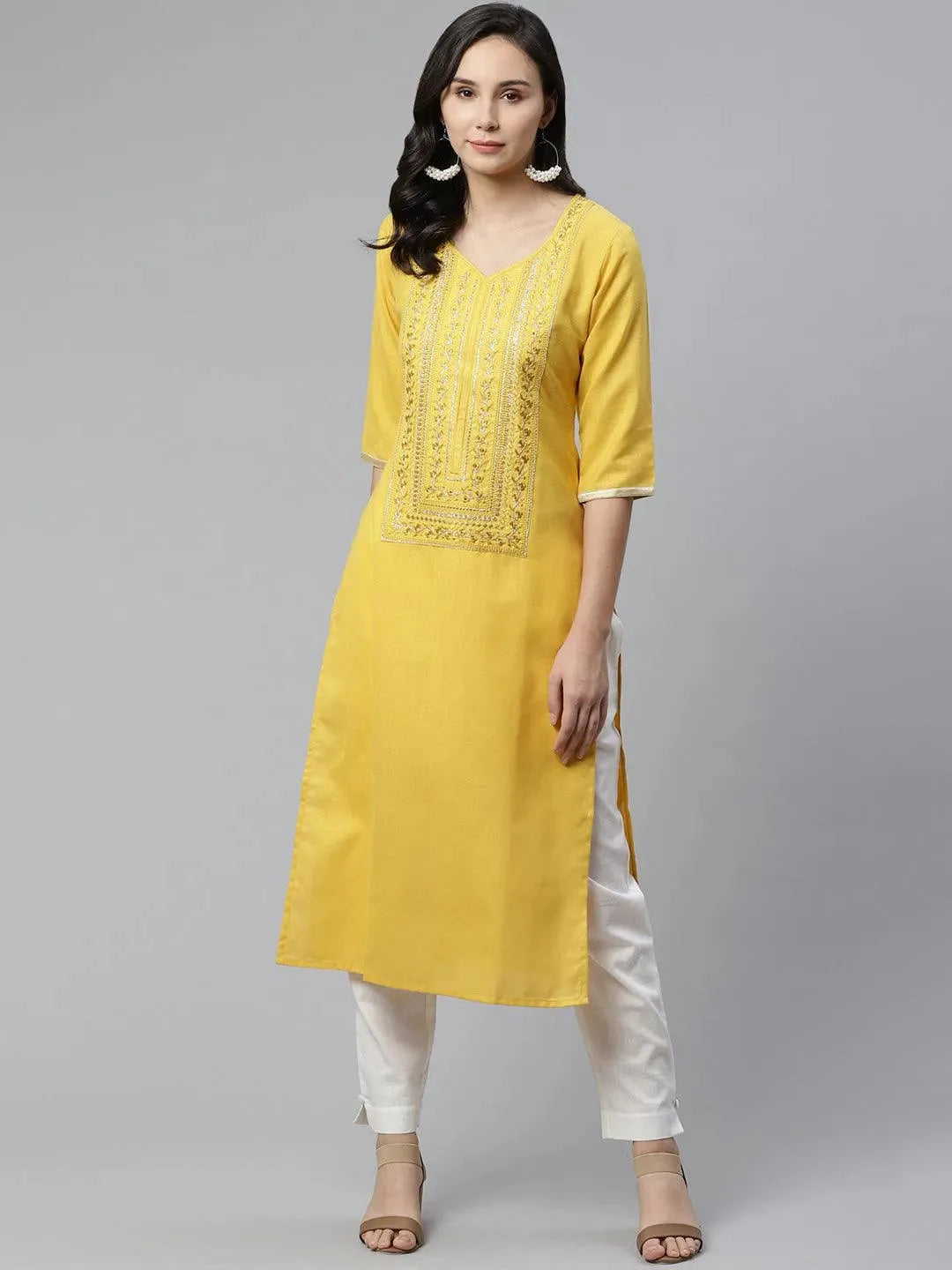 Libas Yellow Yoke Design Cotton Kurta