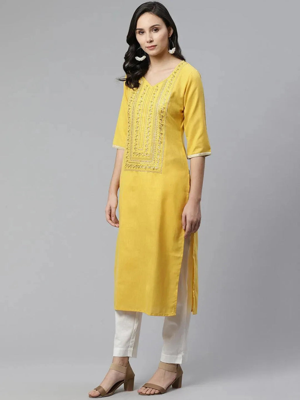 Libas Yellow Yoke Design Cotton Kurta
