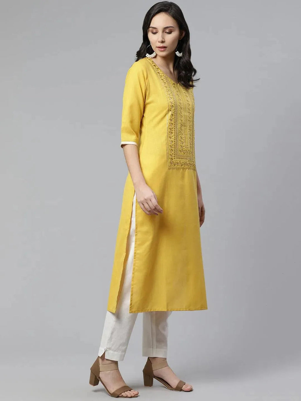 Libas Yellow Yoke Design Cotton Kurta