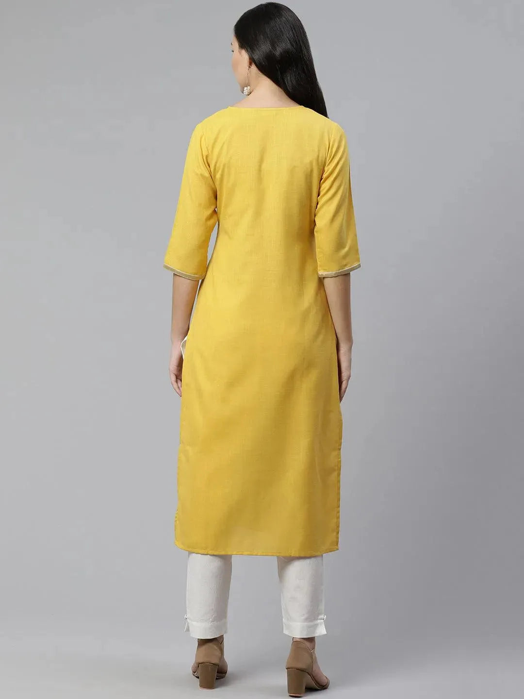 Libas Yellow Yoke Design Cotton Kurta