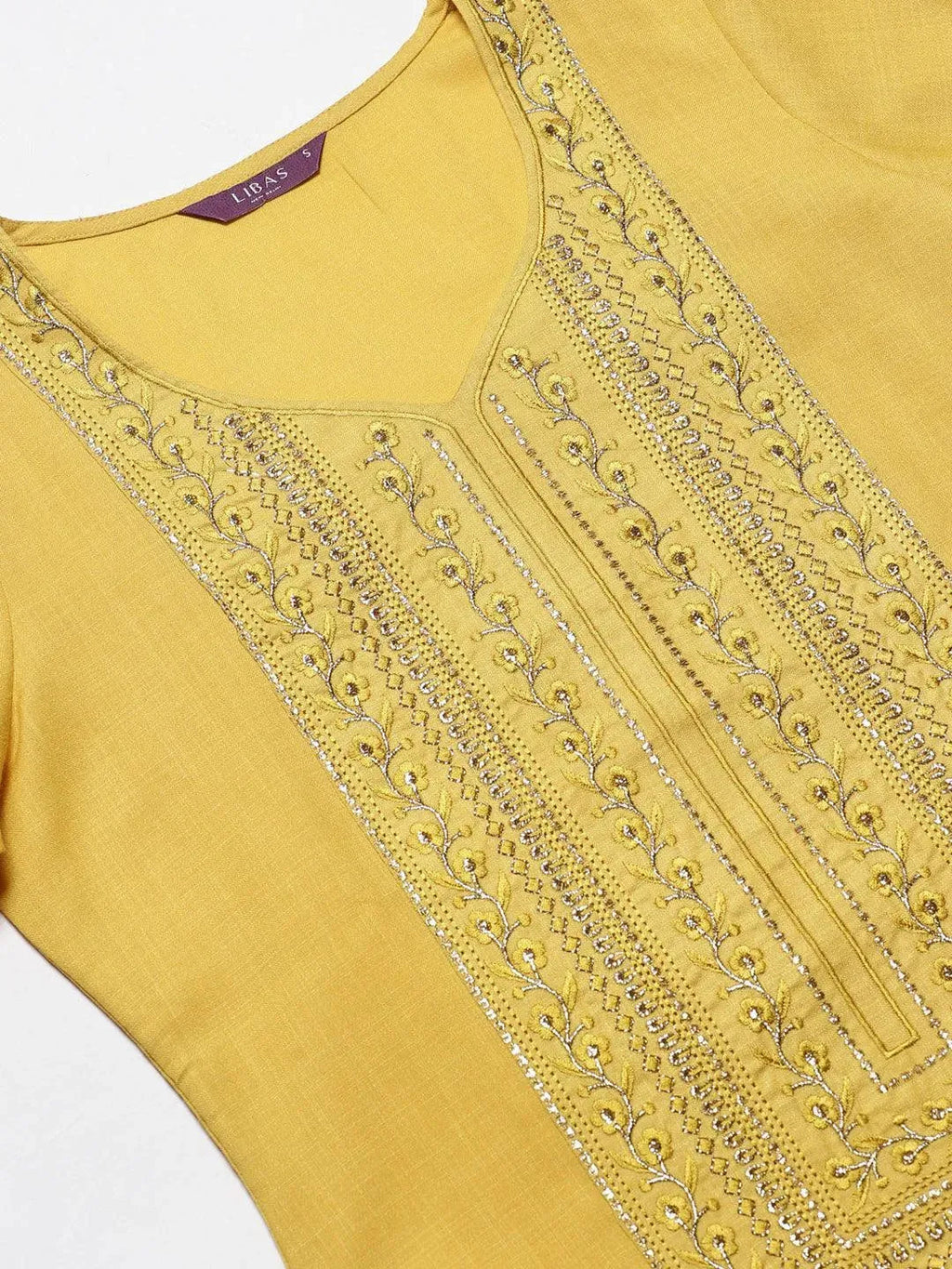 Libas Yellow Yoke Design Cotton Kurta